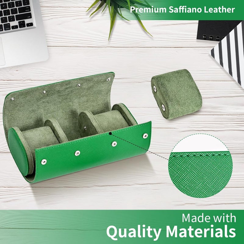 ROSELLE Watch Roll Travel Case for Men and Women- 3 Watch Storage and Organizer-Secure Storage with Innovative Removable Pillows & Solid Dividers for Home Storage, Travel and Display (Green Cross-3 Slot) - Image 4